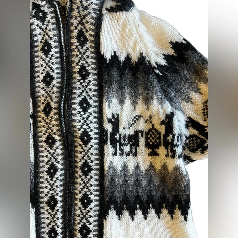ALPACA Artisan Knit Peruvian Full-Zip Youth M /10yo Sweater Jacket Cozy Unisex